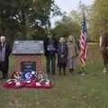 A mostly-relative group by the memorial, A B-17 Memorial, The Oaksmere Hotel, Brome, Suffolk - 10th November 2023