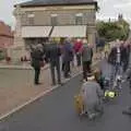 Dogs meet on the street, The Gislingham Silver Band at Botesdale Remembrance, Suffolk - 12th November 2023