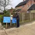 We stick one of the signs up by the village hall, The Dove Players do Puss in Boots, Occold, Suffolk - 13th January 2024