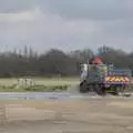 A builder's van piles through floodwater, A Long Walk Around the Airfield, Eye, Suffolk - 11th February 2024