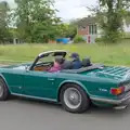 A TR6 roars off towards Yoxford, Saxtead Mill, Framlingham Gala and Chips on the Beach, Aldeburgh - 27th May 2024