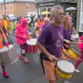 A samba band brings up the rear, Saxtead Mill, Framlingham Gala and Chips on the Beach, Aldeburgh - 27th May 2024