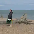 Isobel pauses by a washed-up tree trunk, Saxtead Mill, Framlingham Gala and Chips on the Beach, Aldeburgh - 27th May 2024