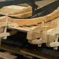 Wooden clamps hold a strake in place, The Sutton Hoo Ship Reconstruction, The Longshed, Woodbridge - 29th May 2024