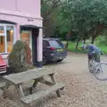 Paul checks his bike outside the pub, The BSCC at Gissing Crown and Thelnetham White Horse - 18th July 2024