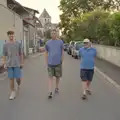 Hamish, Sean and Rowan walk through Guignicourt, An Olympic Road Trip from Diss to Marseille, France - 3rd August 2024