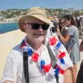 Hamish with a patriotic garland, Hannah and Olympic ILCA 6 Sailing, Marseille, France - 5th August 2024