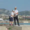 The compering team on the microphone, Hannah and Olympic ILCA 6 Sailing, Marseille, France - 5th August 2024