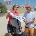 Hannah shows off one of her home-made banners, Olympic Non-Sailing, Notre Dame, and the Journey Home, Marseille, France - 8th August 2024