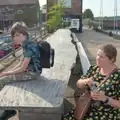 Harry sits on a giant single-plank table, A Protest on the Beach, Aldeburgh, Suffolk - 1st September 2024