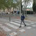 Harry strides over a zebra crossing, A Return to Girona, Catalunya, Spain - 29th October 2024