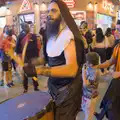 A bearded nun plays a bass drum, Halloween and Flamenco Guitar, Lloret de Mar, Catalunya, Spain - 31st October 2024