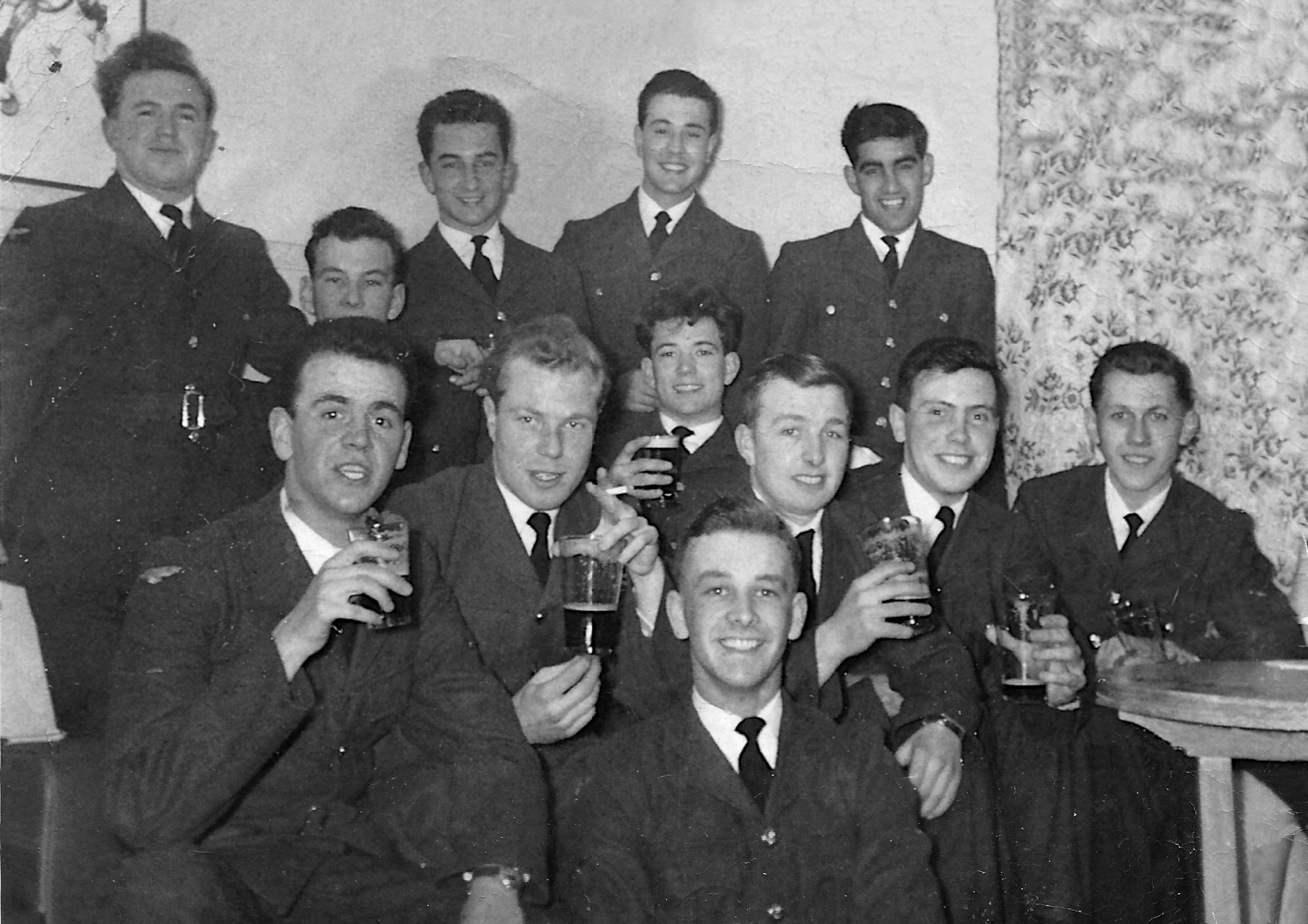Trevor (with cigarette), and the lads from the 69th enjoy a pint, 1954(?)
