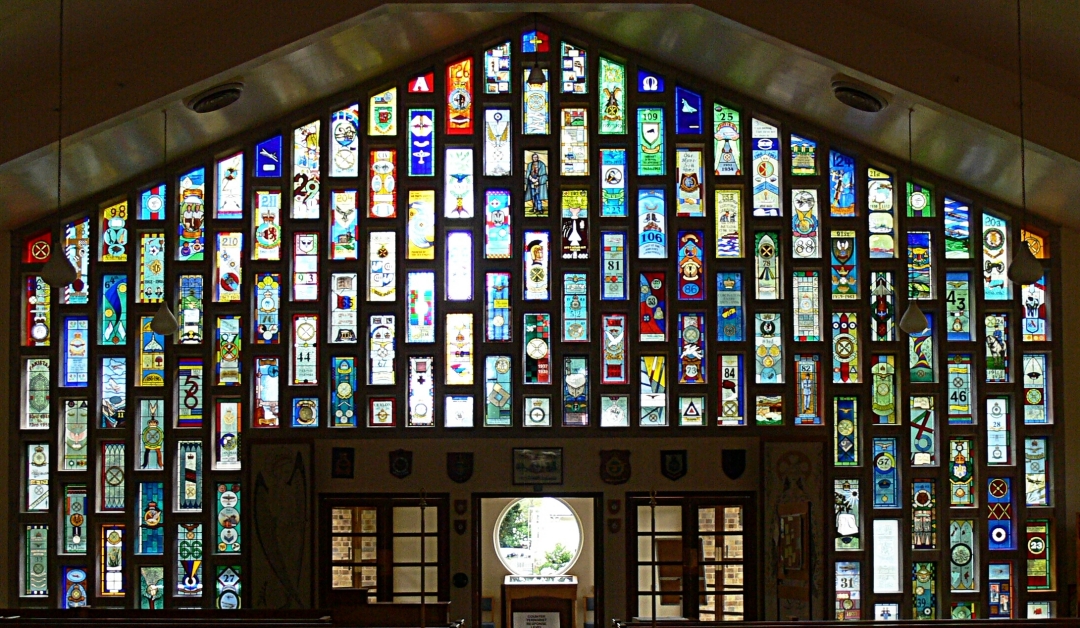 The completed wall of commemorative windows, 2012