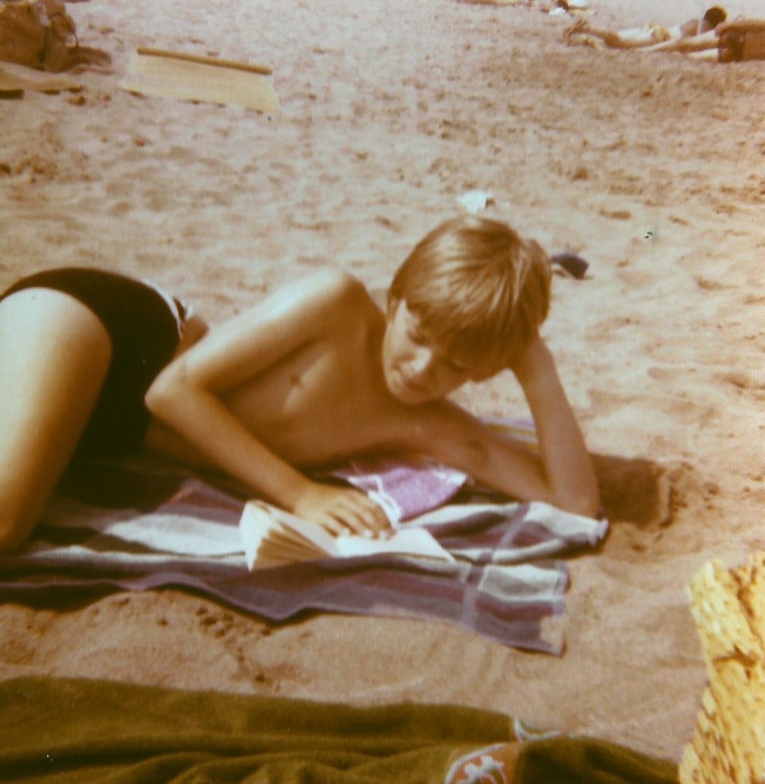 Nosher reads a book on a Mediterranean beach from A Trip to Bram, Aude, France - 25th July 1980