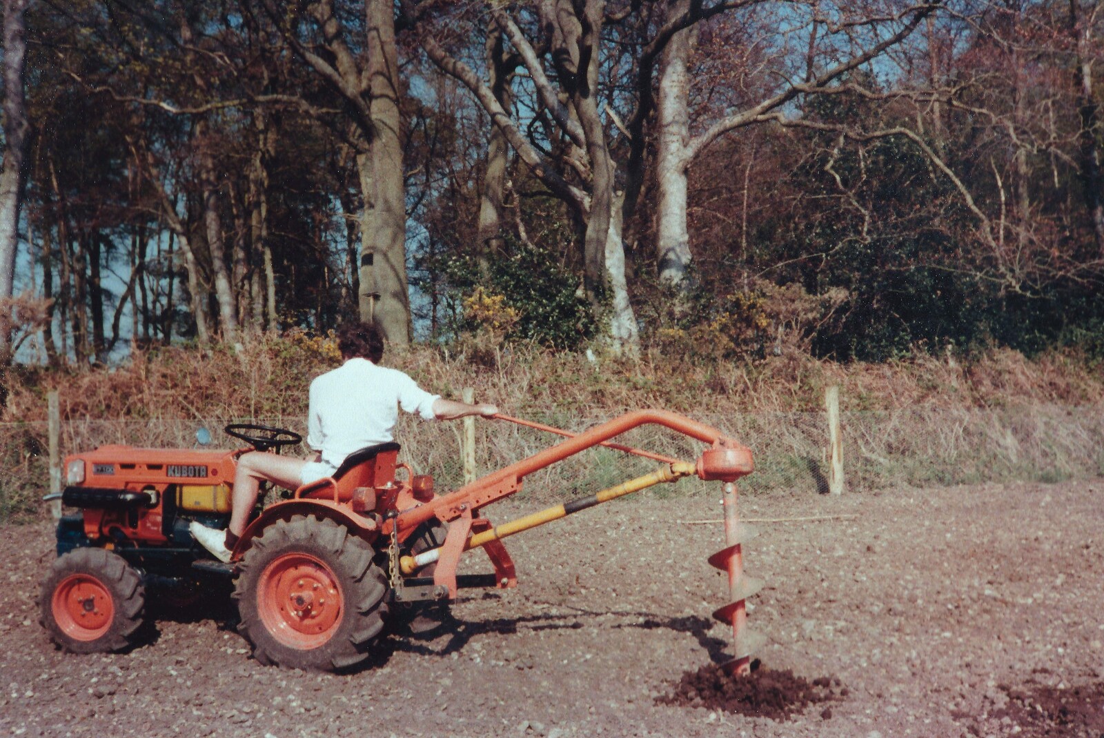 Fence-post holes are drilled from Constructing a Vineyard, Harrow Road, Bransgore, Dorset - 1st September 1981