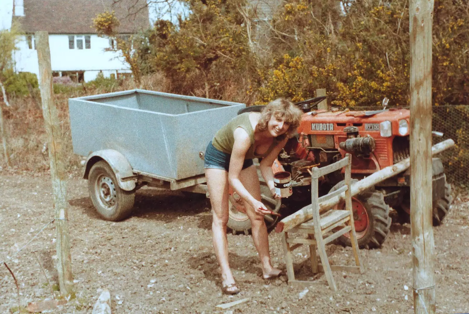 A post is prepared, from Constructing a Vineyard, Harrow Road, Bransgore, Dorset - 1st September 1981