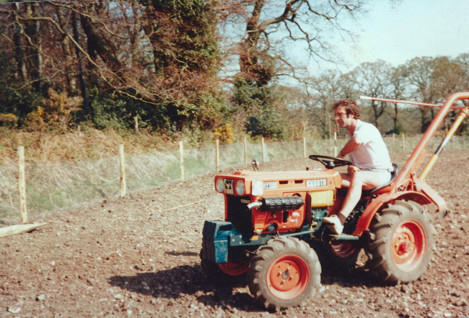Mike drives around on the Kubota tractor from Constructing a Vineyard, Harrow Road, Bransgore, Dorset - 1st September 1981