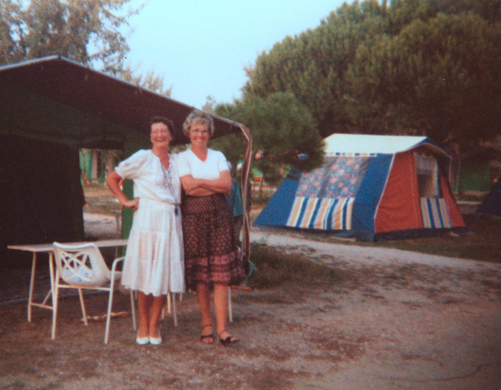 Pam and Jean outside their tent from Camping with Sean, The Camargue, South of France, 15th July 1982