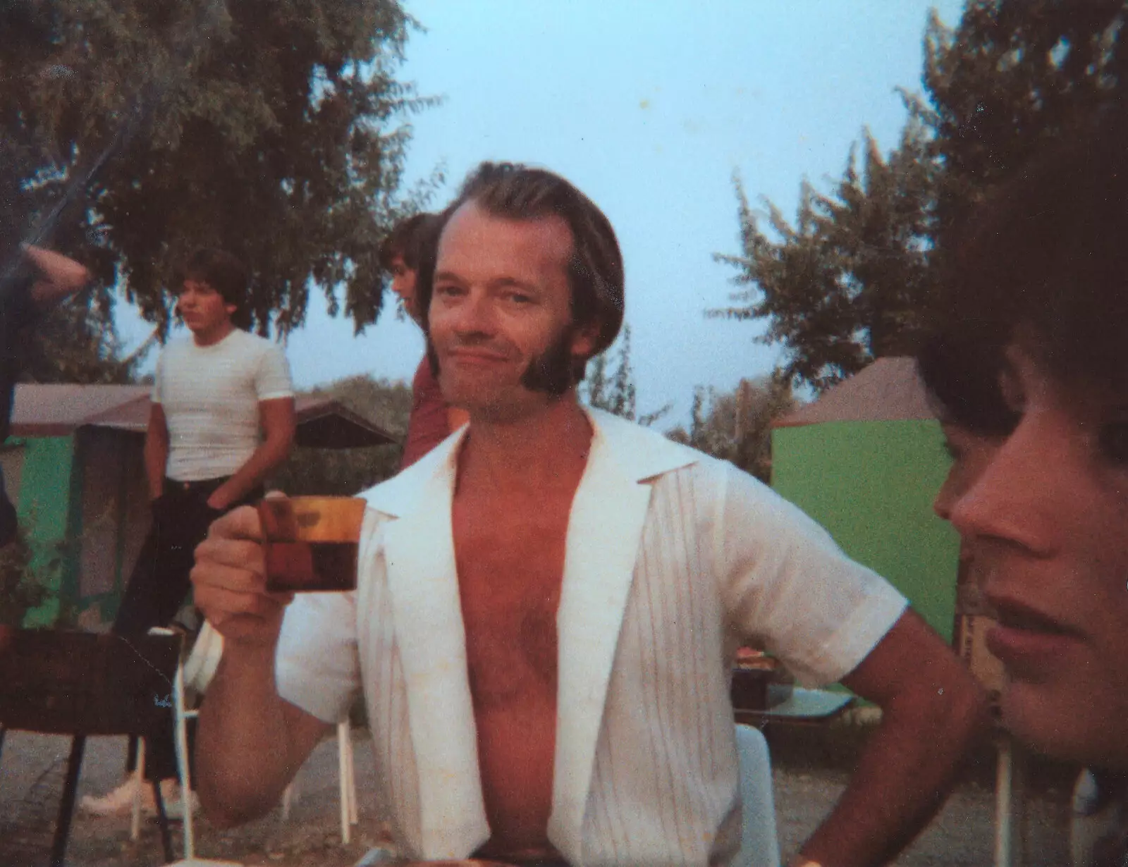 Dave has a cup of tea, from Camping with Sean, The Camargue, South of France, 15th July 1982