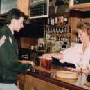 Mark gets the beers in. Jill, former landlady of the JSV, serves