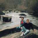 Rik and Bray-feature on the stones crossing the River Dart at Badger's Holt