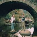 Rik and Dave nicely framed by the bridge over the River Dart at Badger's Holt, Dartmoor