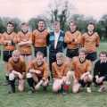 The Soman-Wherry Footie team, clockwise: Chris Playford, ?, ?, Kevin 'Wideboy' Malloy, Dave Greenbridge, Simon 'Burton' Berry, ? and Colin bottom-left