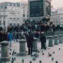 Students occupy the base of Nelson's Column