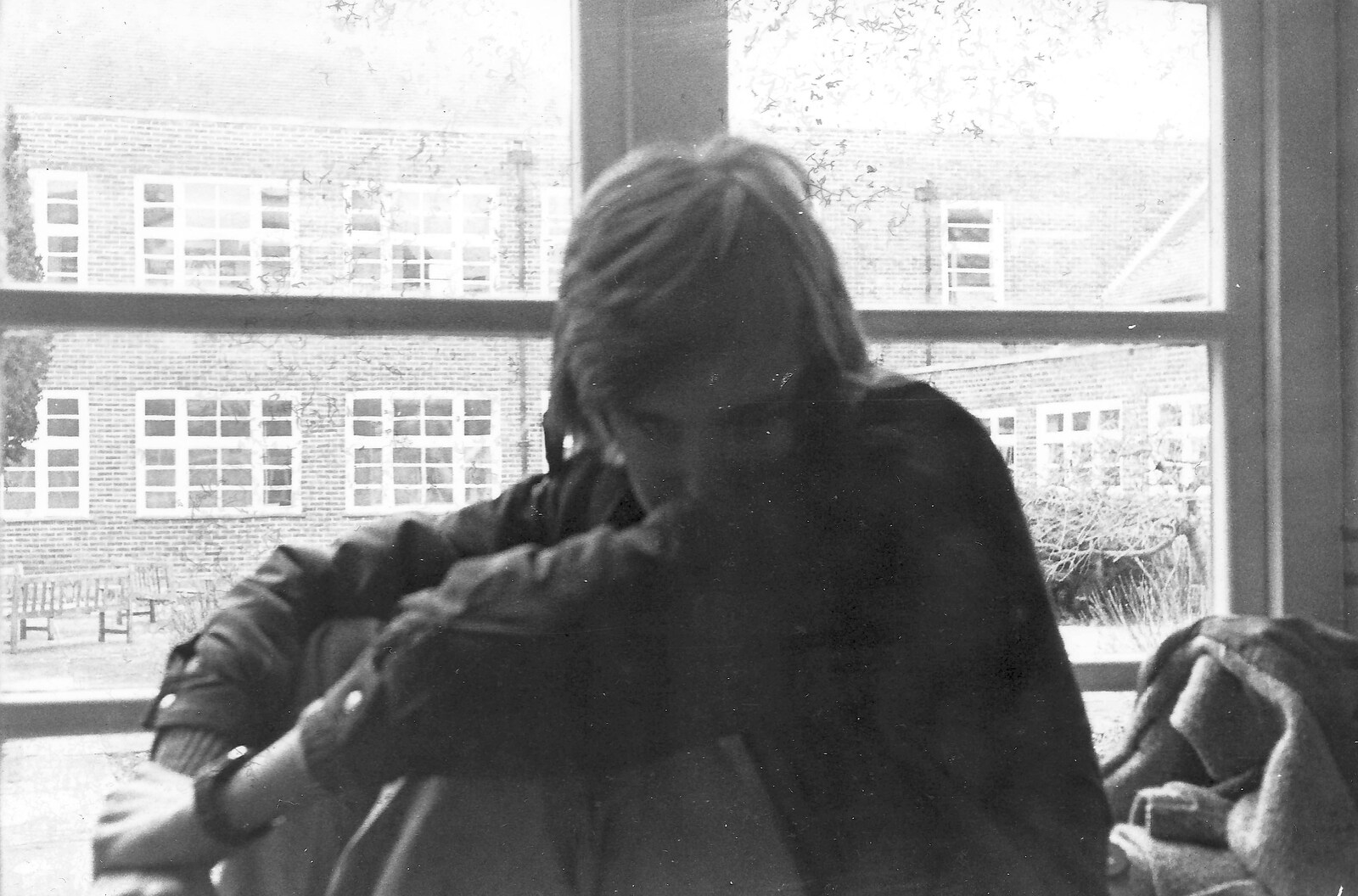 Nosher sits on a windowsill and glowers from Learning Black-and-White Photography, Brockenhurst College, Hampshire - 10th March 1985