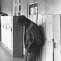 Herman hangs out by the lockers, Learning Black-and-White Photography, Brockenhurst College, Hampshire - 10th March 1985