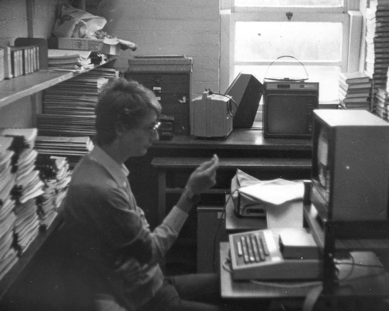 Someone works on a BBC Micro  from Learning Black-and-White Photography, Brockenhurst College, Hampshire - 10th March 1985