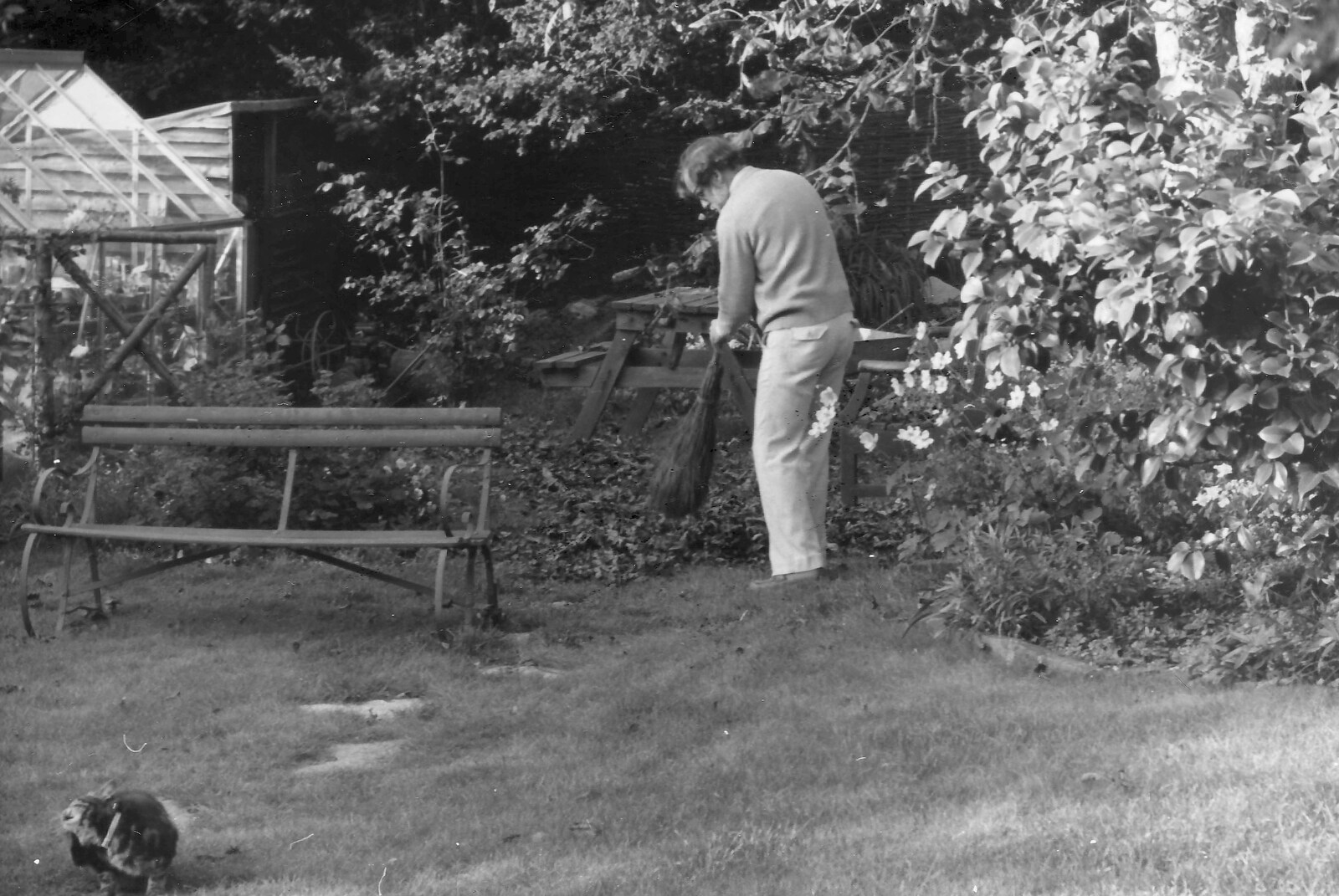Fleabag scratches a flea as Andy sweeps from Life in Ford Cottage and Barton on Sea, Hampshire - 2nd April 1985