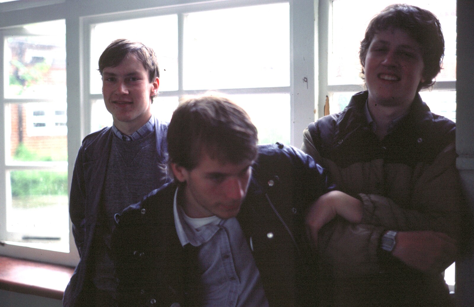 Andy Poppit on the windowsill at Brockenhurst College from Nosher's 18th pre-Birthday and College Miscellany, Sway and Brockenhurst - 22nd May 1985