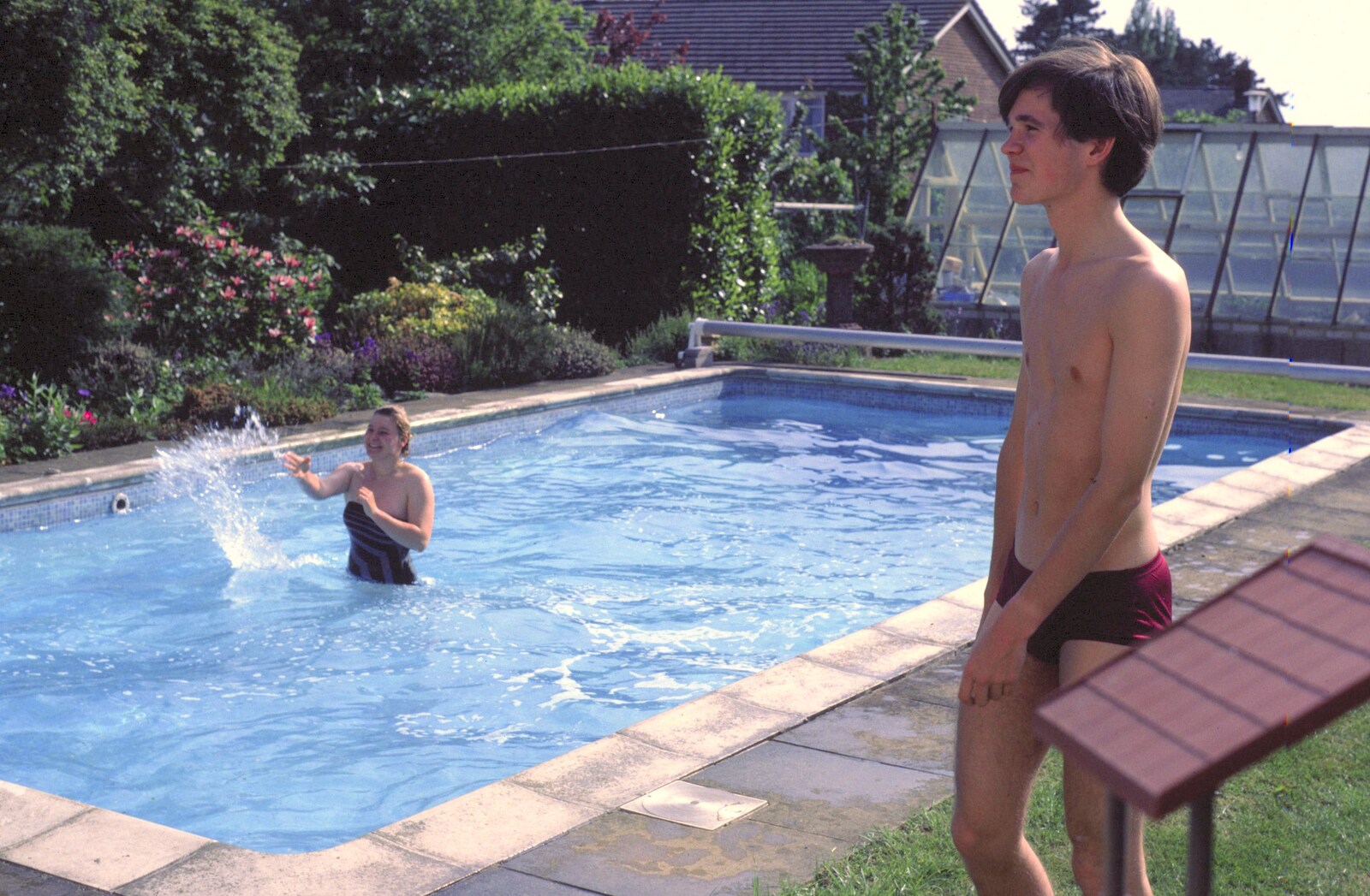 Anna splashes, and Phil stands around in his 'trunks' from Nosher's 18th pre-Birthday and College Miscellany, Sway and Brockenhurst - 22nd May 1985