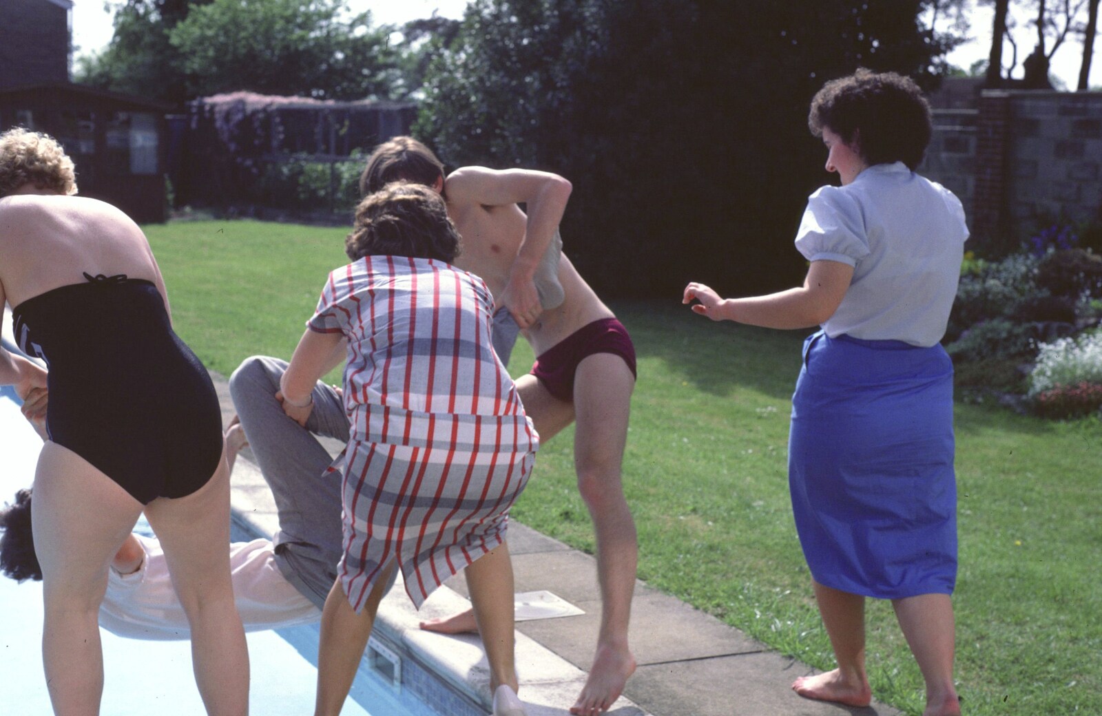 Sean is hurled in to the pool from Nosher's 18th pre-Birthday and College Miscellany, Sway and Brockenhurst - 22nd May 1985