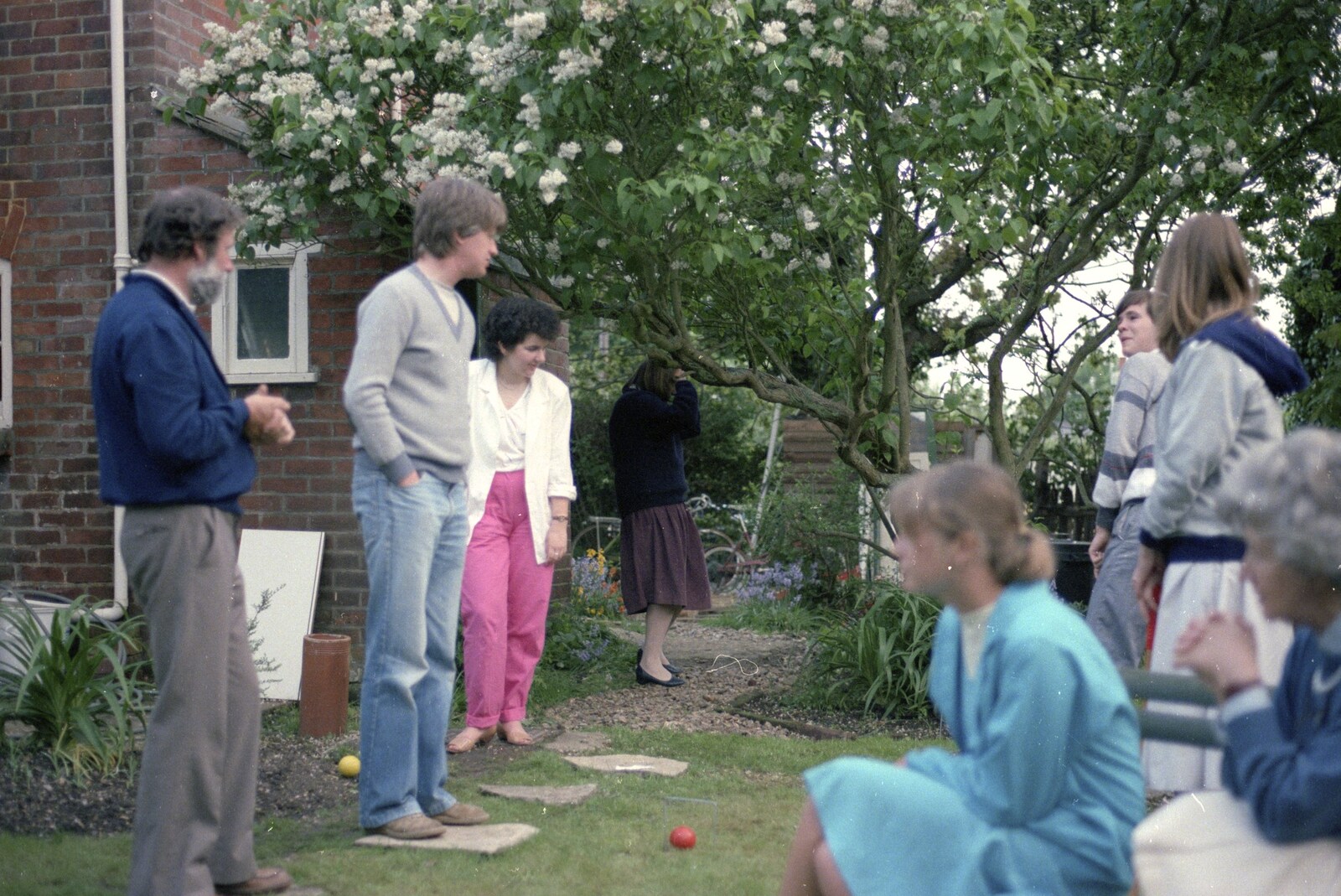 Nosher's 18th Birthday, Barton on Sea, Hampshire - 26th May 1985: People mill around playing croquet