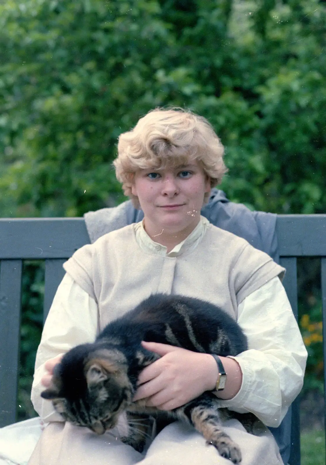 Anna and Florence the cat, from Nosher's 18th Birthday, Barton on Sea, Hampshire - 26th May 1985