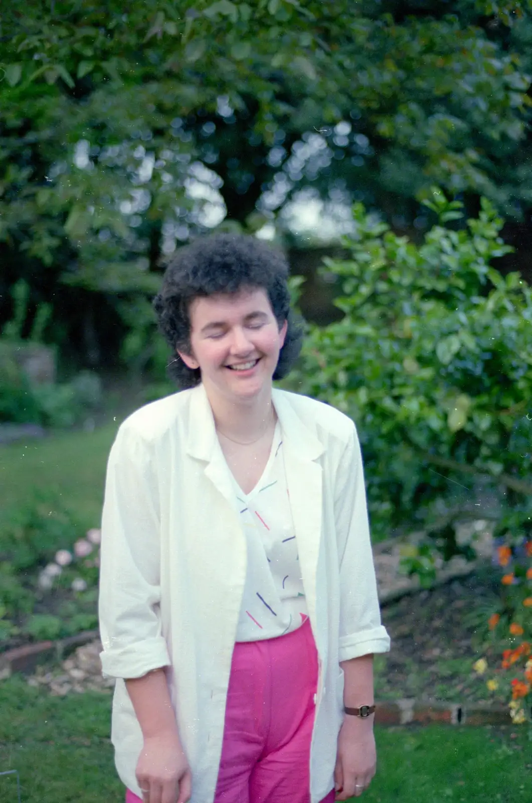 Liz with her eyes closed, from Nosher's 18th Birthday, Barton on Sea, Hampshire - 26th May 1985