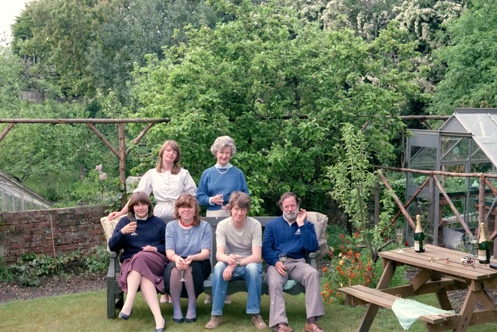 Mother, Grandmother, Caroline, Sis, Neil and Andy, from Nosher's 18th Birthday, Barton on Sea, Hampshire - 26th May 1985