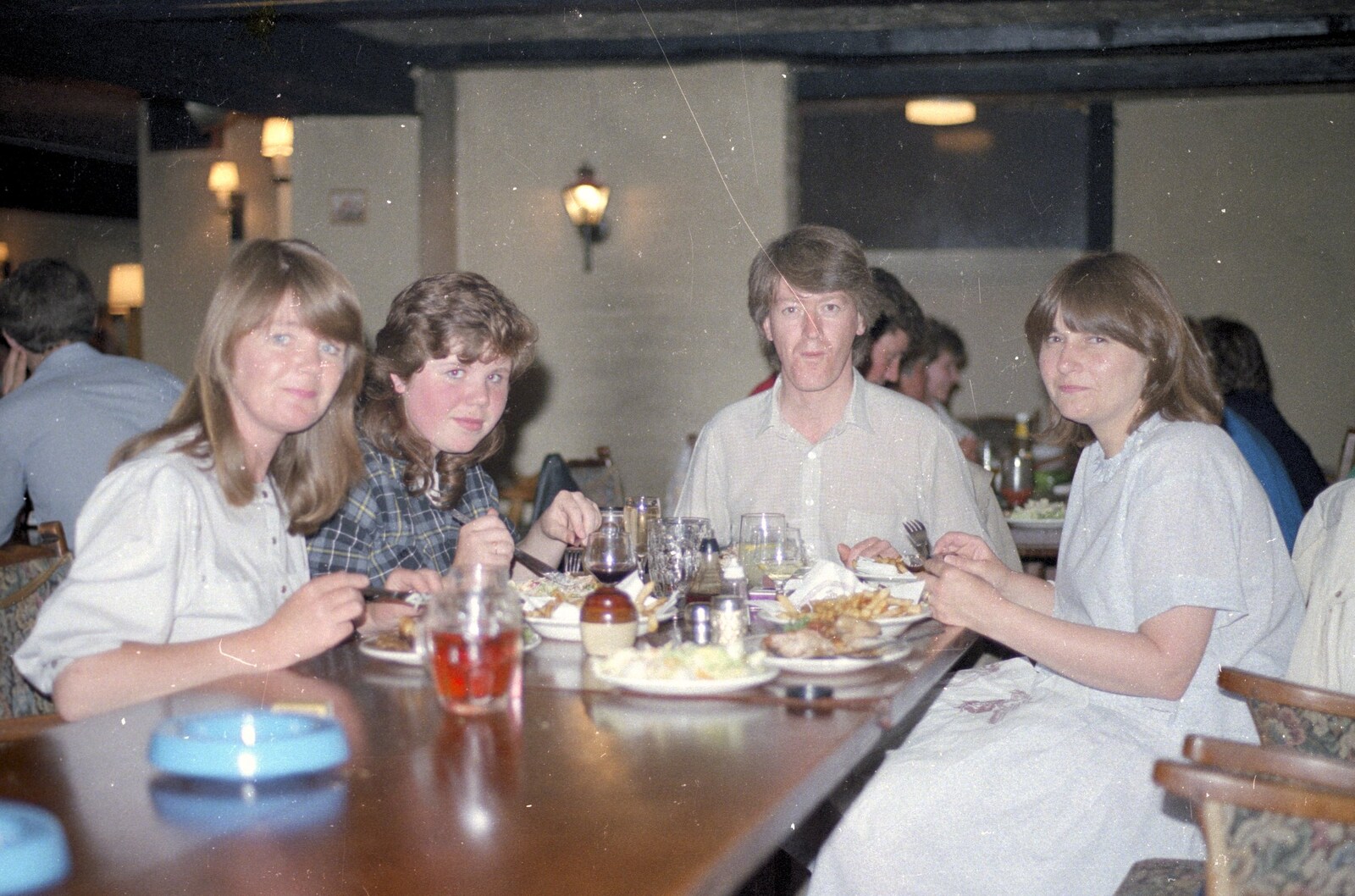 Mother, Sis, Neil and Caroline in the East Close Hotel from Brockenhurst College Exams and Miscellany, Barton on Sea, Hampshire - 10th June 1985