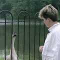 Carol looks at a goose, Brockenhurst College Exams and Miscellany, Barton on Sea, Hampshire - 10th June 1985