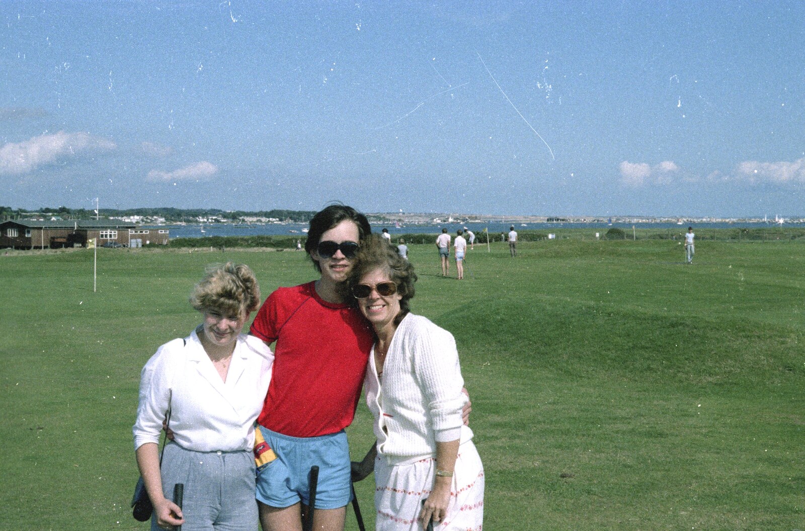 Anna, Phil and Bernice on Hengistbury Head from Brockenhurst College Exams and Miscellany, Barton on Sea, Hampshire - 10th June 1985