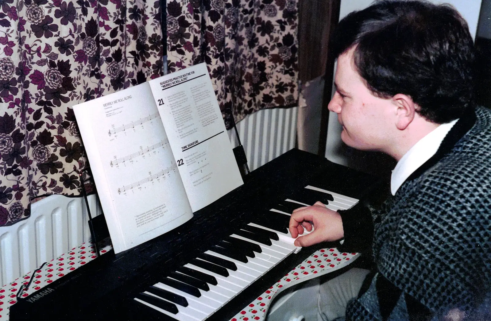 Hamish plays the keyboard in his room, from Brockenhurst College Exams and Miscellany, Barton on Sea, Hampshire - 10th June 1985