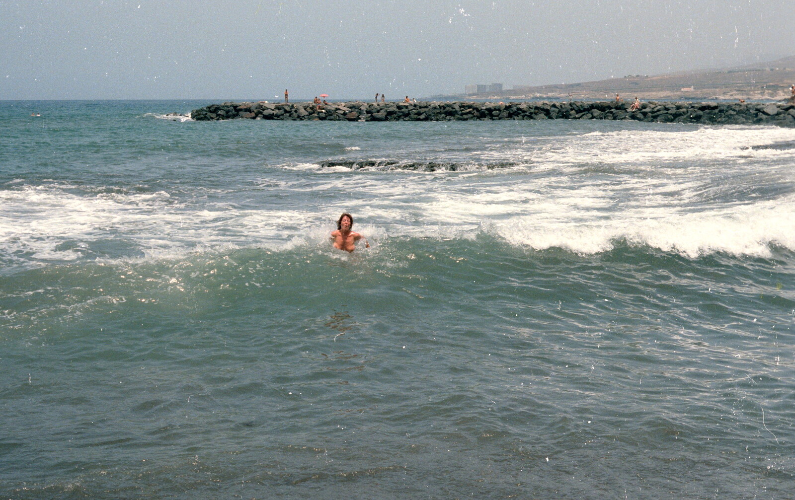 Maureen nearly gets swept away from A Holiday in Los Christianos, Tenerife - 19th June 1985