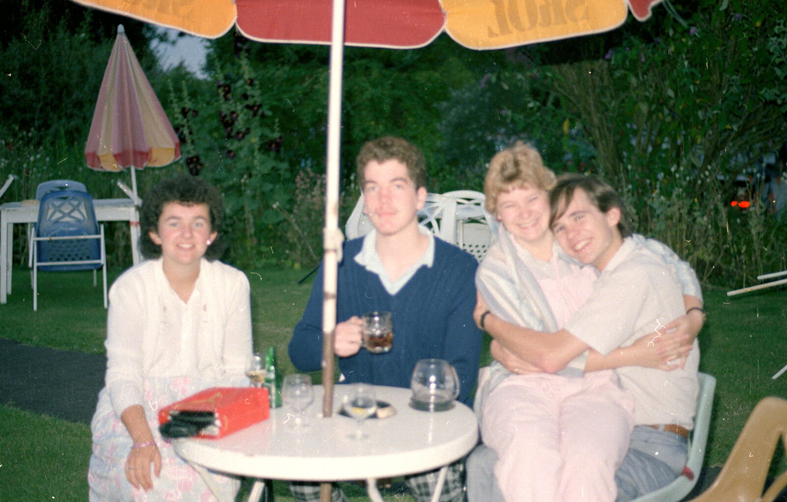 Liz, Jon, Anna and Phil in a pub garden somewhere from Nosher Goes Windsurfing, Macclesfield, Cheshire - 20th June 1985