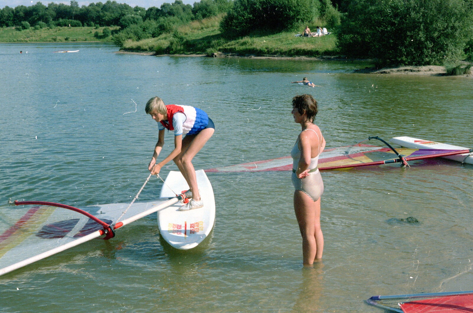 Nosher tries to haul the sail back up from Nosher Goes Windsurfing, Macclesfield, Cheshire - 20th June 1985