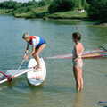 Nosher tries to haul the sail back up, Nosher Goes Windsurfing, Macclesfield, Cheshire - 20th June 1985