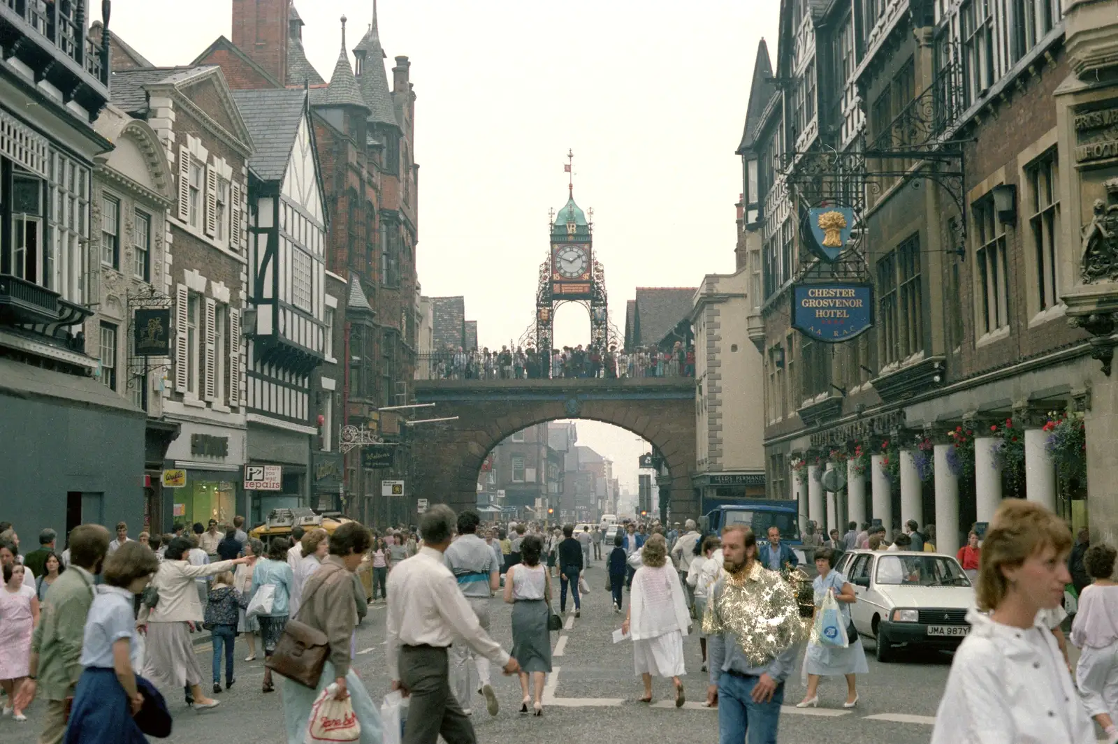 East Gate, in The middle of Chester, from Nosher Goes Windsurfing, Macclesfield, Cheshire - 12th July 1985