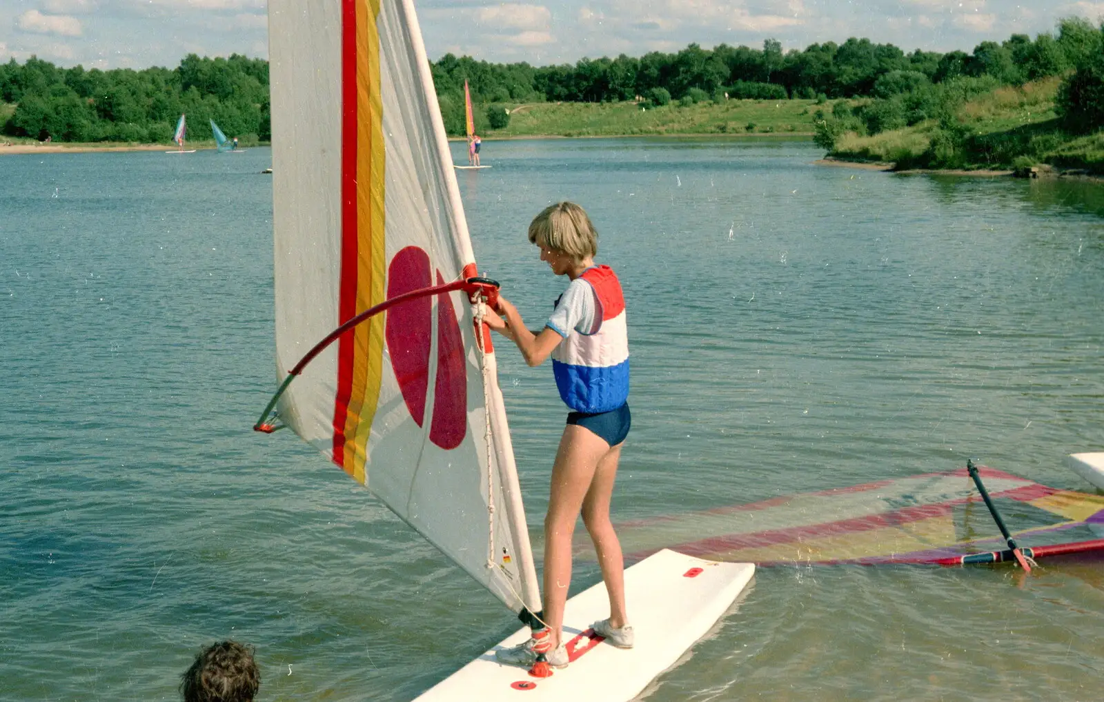 Nosher on a windsurfer, from Nosher Goes Windsurfing, Macclesfield, Cheshire - 12th July 1985